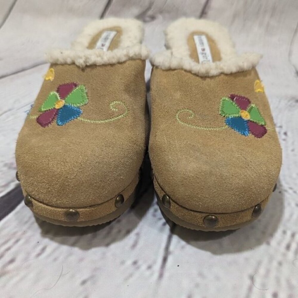 Vintage Y2K 90s Tommy Girl Suede Leather  Clogs Mules Floral Embroidered 7/7.5/8 - Picture 7 of 15